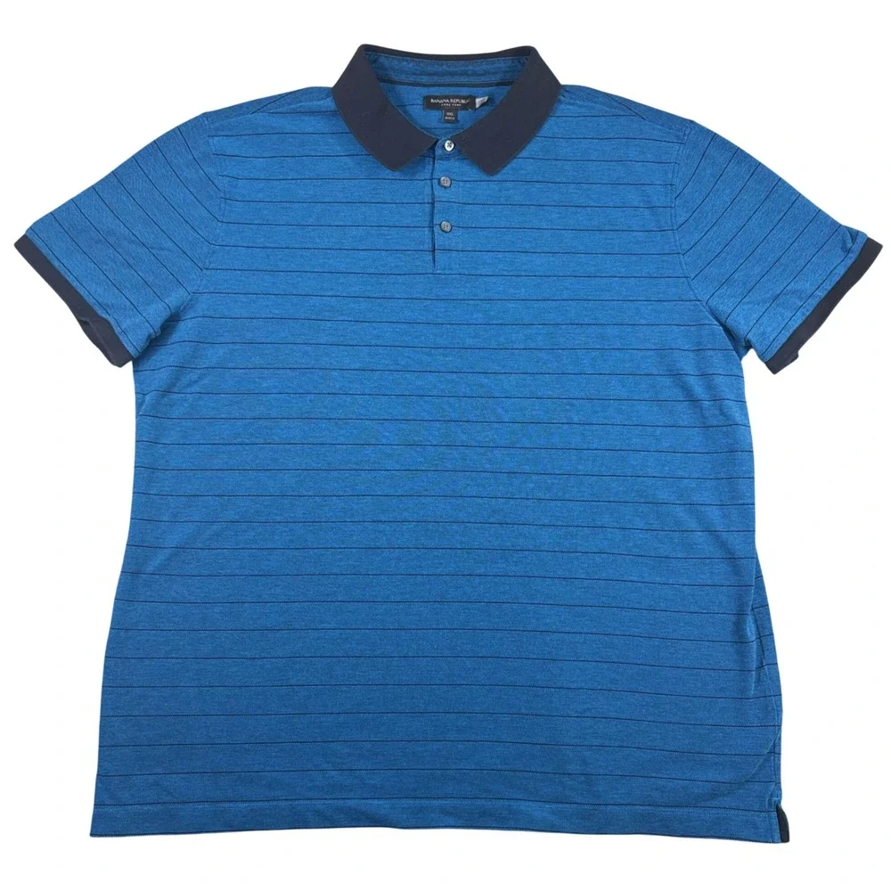 Banana Republic Polo Core Temp Mens XXL Blue Striped Short Sleeve Casual Classic